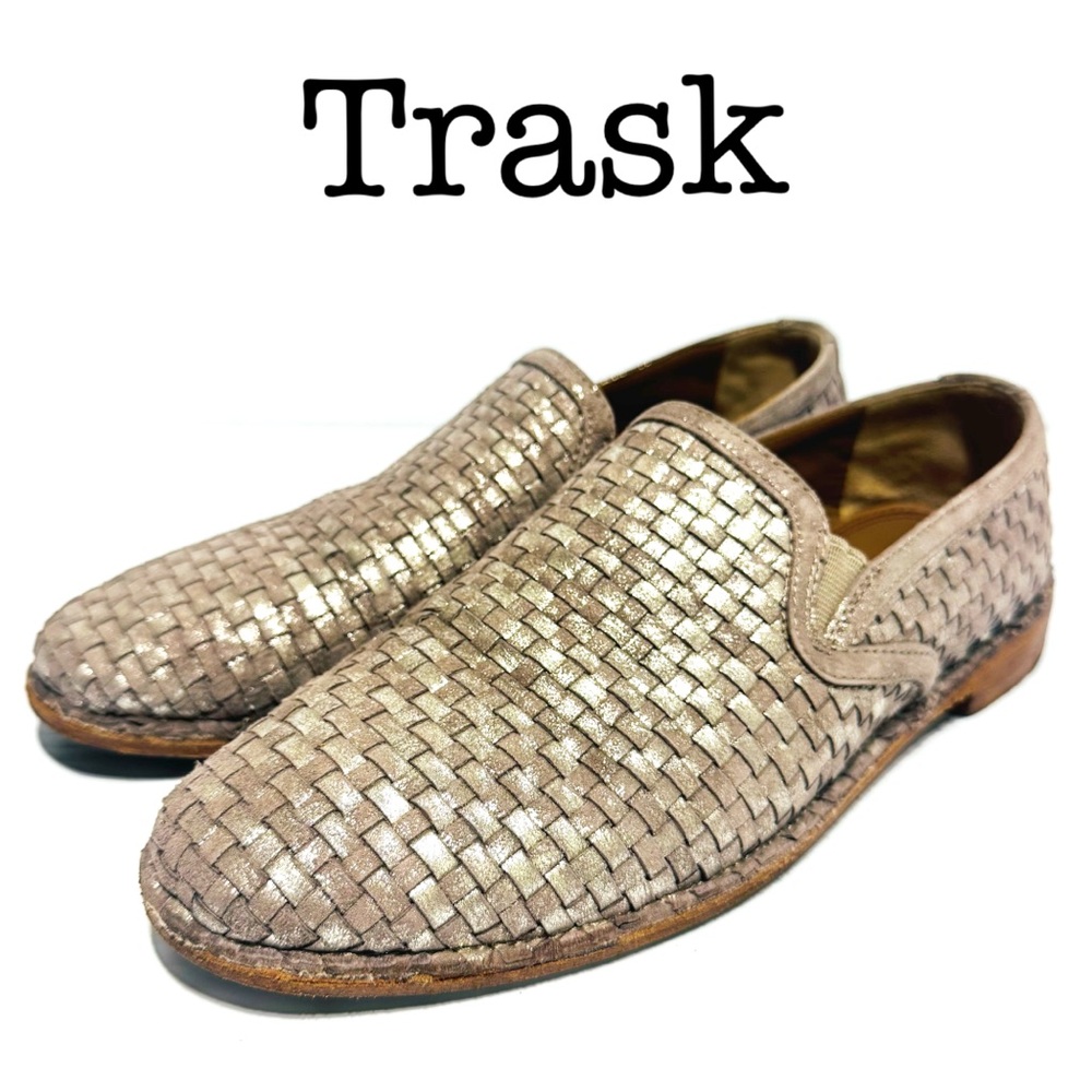 Trask Ali Tan Metallic Woven Loafers Size 8